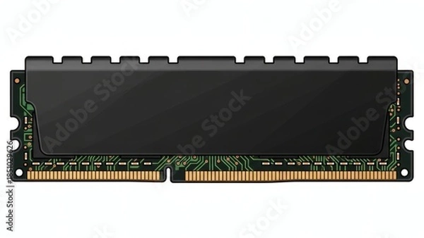 Obraz High-Performance Computer RAM DDR Memory Bar in Black Heatsink HD Render