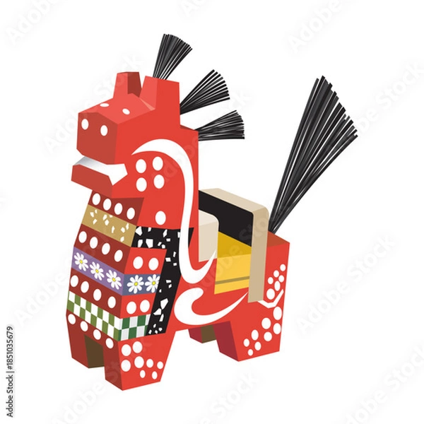 Obraz 福を運ぶ木彫りの馬 ― チャグチャグ馬っこ（赤）