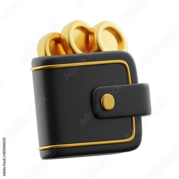 Fototapeta Wallet with coins 3d illustration