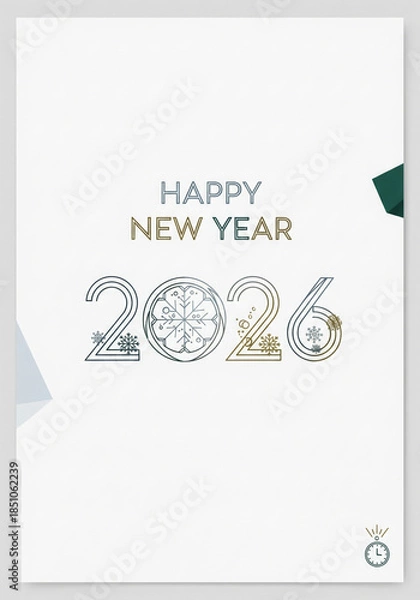 Obraz Happy new year 2026 with snowflake pattern on white background