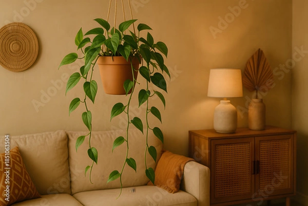 Obraz Boho Living Room with Pothos