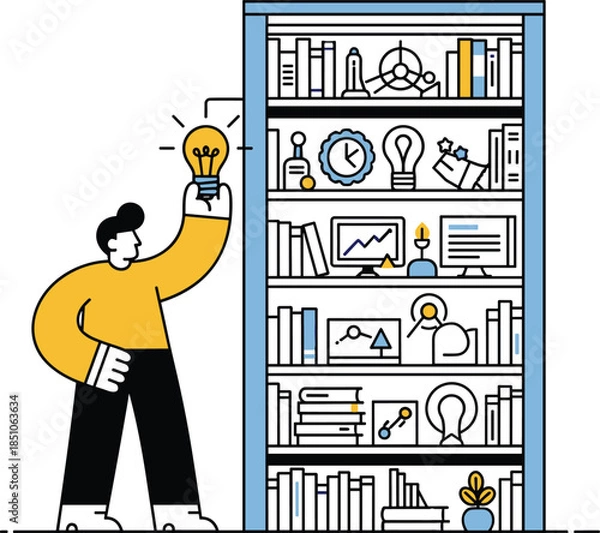 Obraz Person Reaching for Lightbulb in Knowledge Library Interior, Concept View