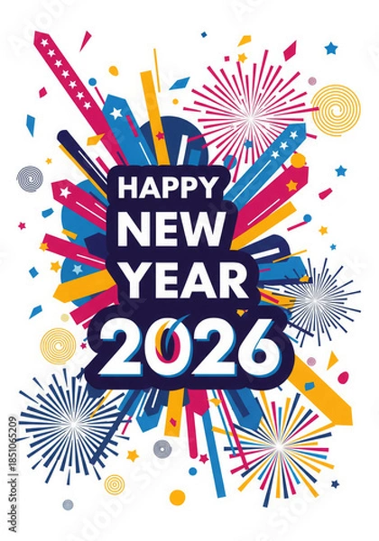 Obraz Happy new year 2026 abstract fireworks explosion colorful graphic design