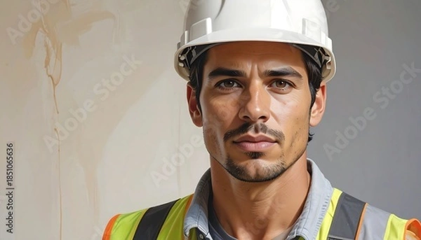 Obraz Serious Construction Worker Focused on Task.