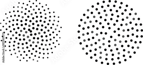 Fototapeta Halftone dot circle gradient set, black stipple dots isolated on white background