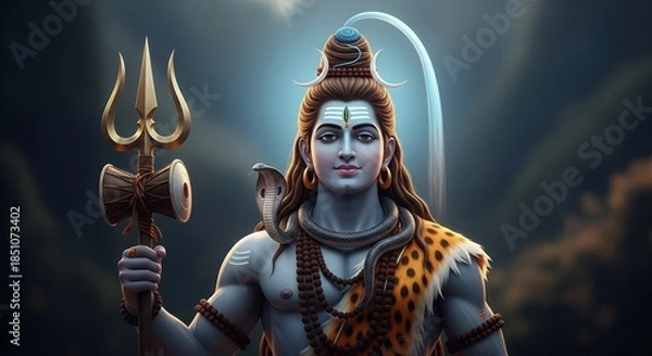 Fototapeta Lord Shiva Standing With Trishul in Calm Authority and Divine Glow
