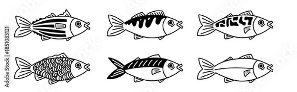 Obraz fish art with pattern doodle hand drawing sketch salmon