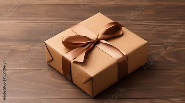 Obraz Small Gift Box with Kraft Paper on Knitted Surface