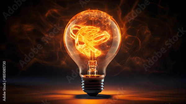 Obraz Sparkling orange lightbulb composed of glowing filament lines