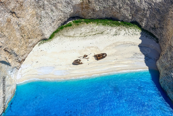 Fototapeta Aerial view from above looking down towards Marathonisi beach, Zakynthos 2025