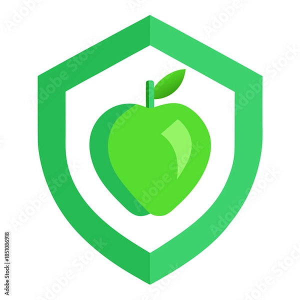 Obraz Green apple shield logo with leaf on white background