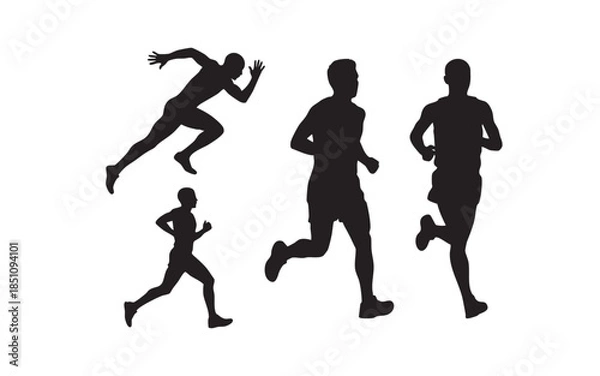 Obraz Running Men Jogging Sport Silhouette Set