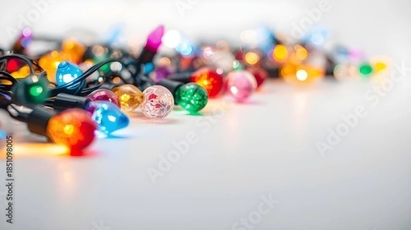 Obraz colorful festive string lights on white background