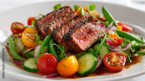 Obraz Grilled steak salad closeup