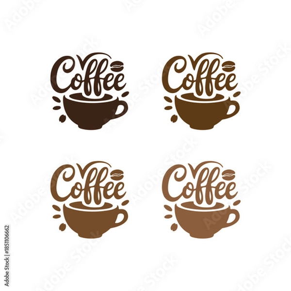 Obraz Stylized Coffee Logos with Cups and Beans Collection