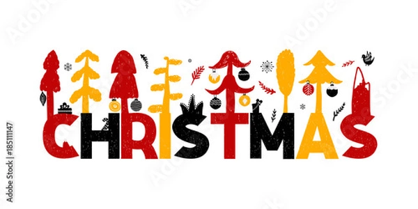 Fototapeta Christmas greeting holiday card in scandinavian style. Vector