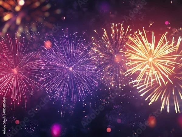 Obraz Vibrant Fireworks Display Over Dark Background for Celebrations