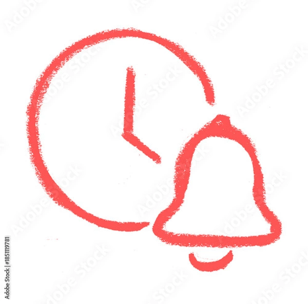 Obraz Clock Bell Ring Icon Crayon Chalk Drawing Doodle Vector