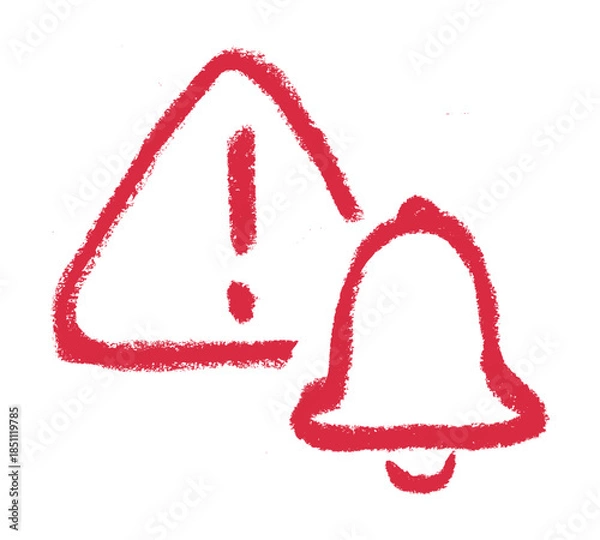 Obraz Warning Bell Ring Icon Crayon Chalk Drawing Doodle Vector