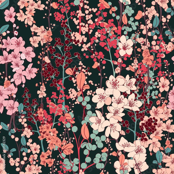 Fototapeta Spring Blossom Botanical Seamless Vector Pattern