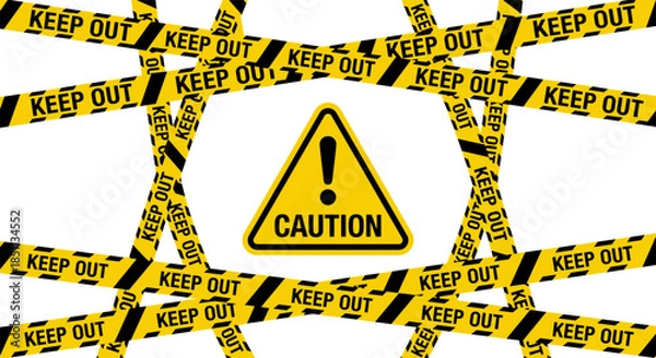 Obraz Caution warning sign with keep out tape barrier