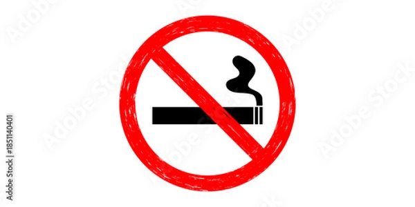 Fototapeta Red Grunge No Smoking Sign Icon with Prohibition Circle and Black Cigarette Vector Graphic Background