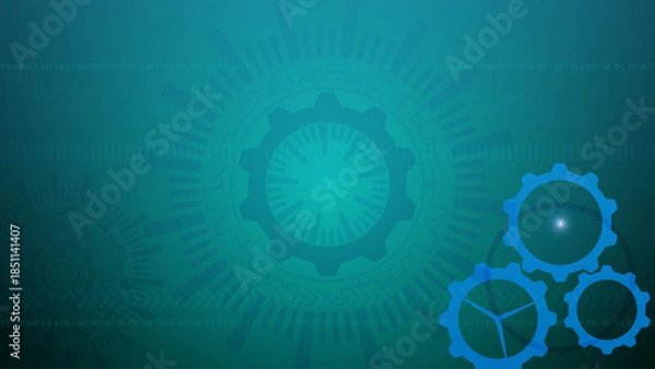 Fototapeta Technology background. Big data concept. Abstract technological background with letters, cogwheels and plexus effect