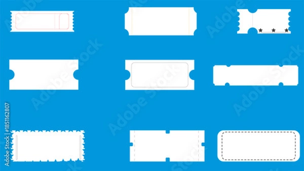 Fototapeta Blank Ticket Outline Shapes Vector Set - Minimalist Event Pass Templates for Cinema and Concerts