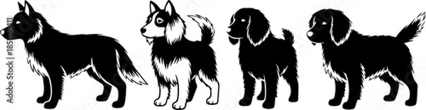 Obraz Cute Beagle Dog Poses Illustration Set – Sitting, Running, Sleeping & Howling Puppy Vector