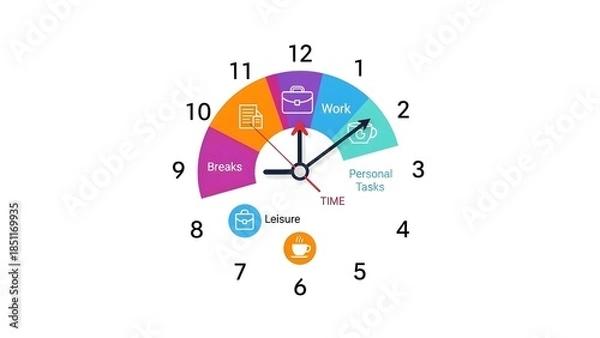 Fototapeta Time management concept visualized through a clock with activity sectors