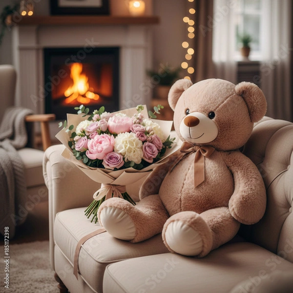 Obraz teddy bear with flowers