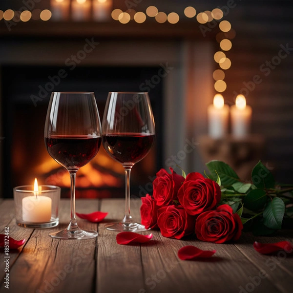 Obraz romantic dinner setting with red rose