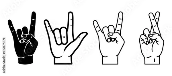 Obraz Hand Gesture Icon Set Silhouette Vector on White Background