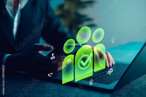 Obraz User Verification Process Enhancing Security and Trust in Online Platforms Digital Workspace Interactive Design Professional Environment Close-up View User-Centric Concept