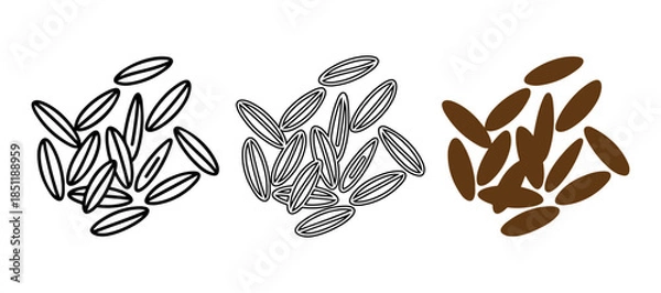 Fototapeta Rice Grain Icon Set Outline and Solid Style Isolated on White Background