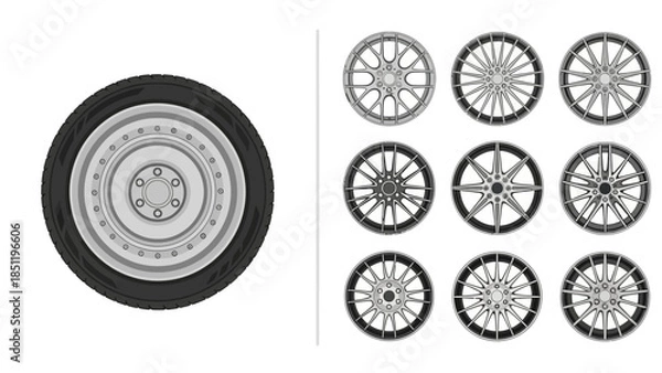 Obraz Comprehensive Collection of Automotive Wheel and Tire Designs for Vehicles