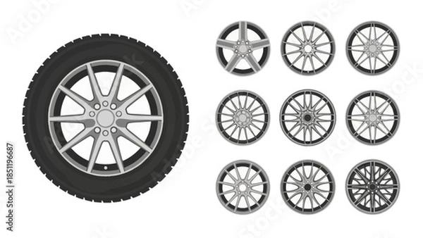 Obraz Diverse Designs of Automotive Wheels and Rims for Transport and Technology Concepts