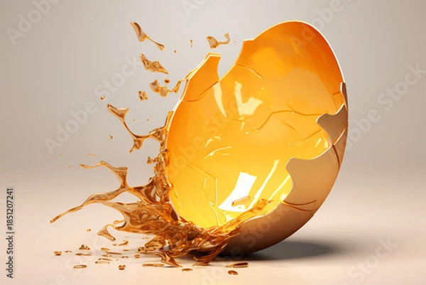 Obraz Golden egg cracked 3d white background