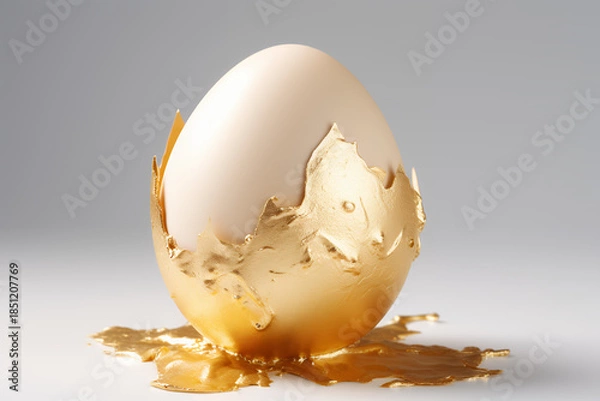 Obraz Golden egg cracked 3d white background