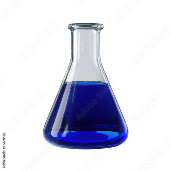 Fototapeta Erlenmeyer flask with blue liquid isolated on transparent background