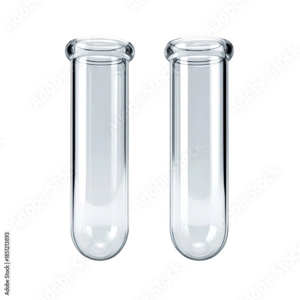 Fototapeta Two empty glass test tubes isolated on transparent background