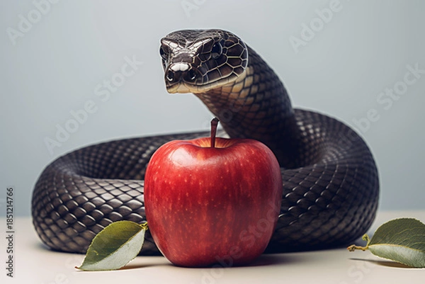 Obraz Snake wrapped around apple with leaf