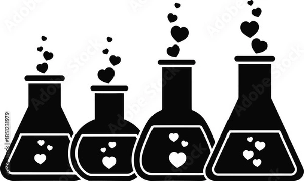 Fototapeta Love Chemistry Experiment Icon with Bubbling Hearts
