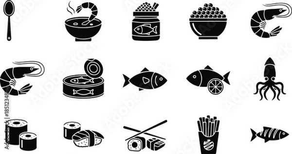 Obraz Minimalist Seafood Icons Silhouette Pack Vector