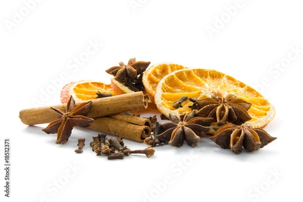 Obraz Getrocknete Orangen und Gewürze
