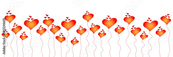 Obraz Seamless romantic pattern with glowing hearts floating upward on a light background. Love and Valentine’s Day vector background in warm red and orange colors. Perfect for greeting cards, gift wrap.