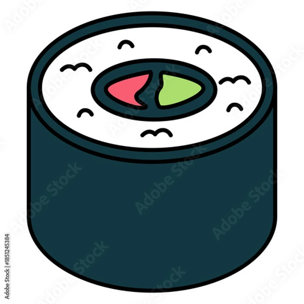 Obraz Simple Outline Sushi Roll Japanese Food Illustration Icon