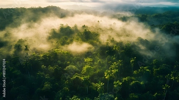 Obraz Misty Rainforest Canopy at Sunrise