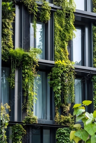 Obraz Greenery Cascading Down Modern Building Facade with Windows