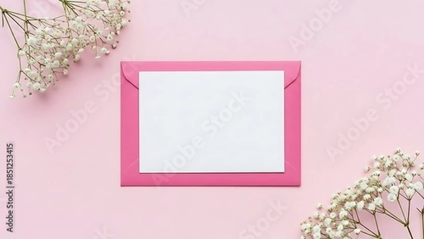 Obraz Elegant Pink Envelope with Blank Card on Soft Background